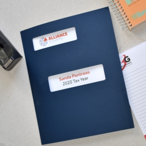 Double Alternate Window Folder, One Pocket, Blue. Tax Software Compatible with UltraTax, ATX, Tax Slayer and TaxACT Software. Direct from the Manufacturer - FoldersandEnvelopes.com