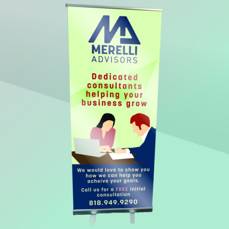 Large Custom Banner with Stand, Retractable. Color printing. Case Included - FoldersandEnvelopes.com