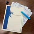 Bold Star income tax return pocket folder with navy blue cover design on heavyweight manila paperstock